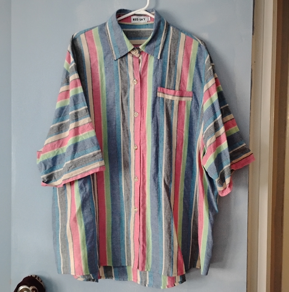 RED SKY Multicolor Striped Cotton Oversized Dhirt 2 XL